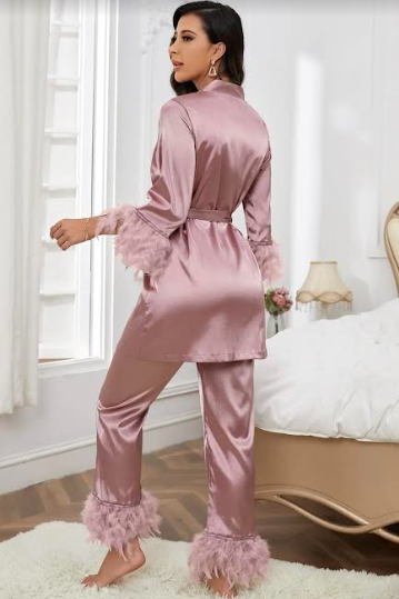 Ensemble Pantalon à Plume Rose