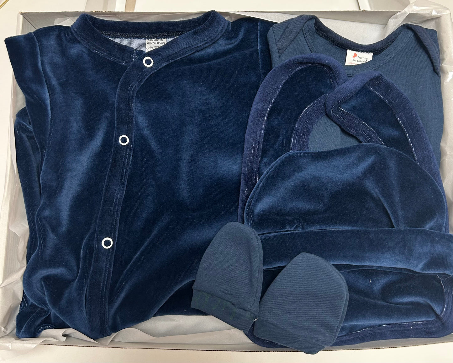 Pyjama velour 5 pieces bleu foncé